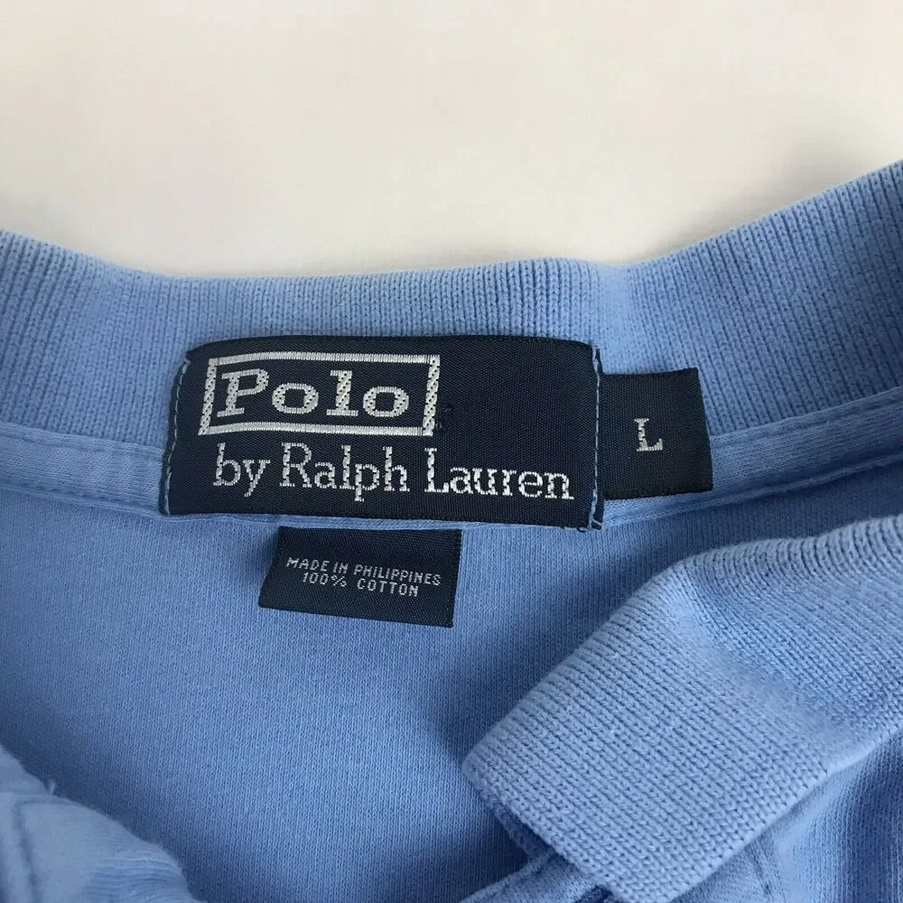 Vintage RALPH LAUREN MENS POLO SHIRT‎ SIZE L LARGE Blue SHORT SLEEVE 100% COTTON
